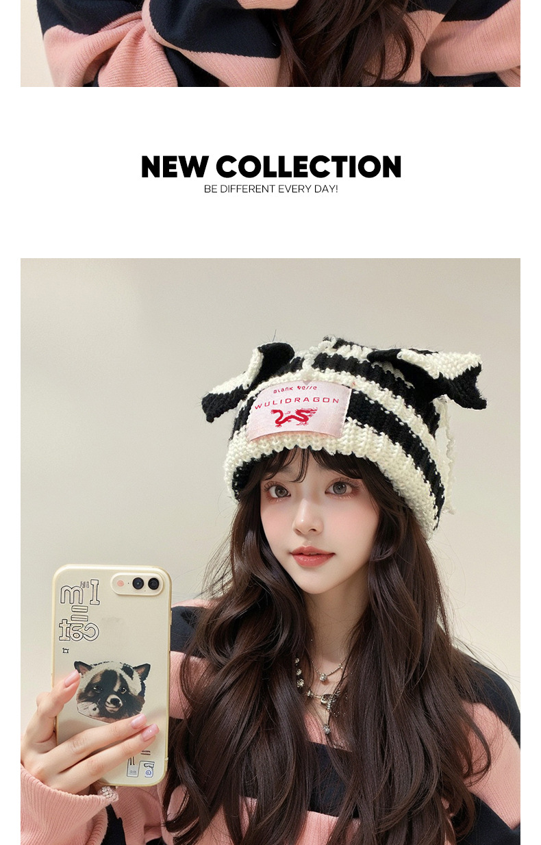 New Niche Design with Contrasting Colors, Cute Cat Ears, Autumn and Winter Wool Hats, Thickened Warm Knit Hats, Children's Cold Hats_voghion.com
