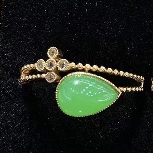 Fu Bei Diamond Jewelry [18K Gold Inlaid with Natural Hetian Jasper Apple Green Heart-Shaped Ring]