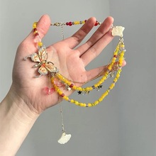 超仙法式蝴蝶滴釉串珠项链小众设计感气质时尚春夏辣妹甜酷风项链