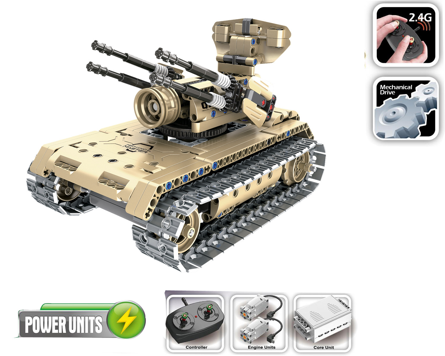 启辉儿童军事系列拼装科教益智玩具小积木颗粒履带遥控坦克动力强