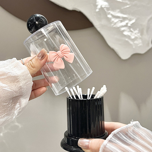 Creative bow ball top toothpick tube contrasting color toothpick jar home decoration high-looking toothpick box cotton swab jar wholesale