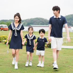 2024 New Parent-child Summer Lapel POLO Shirt Family Decoration Family of Four Mother and Daughter dress Family suit