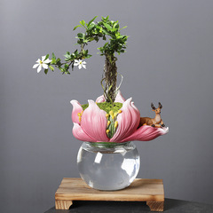 廠家批發自動吸水懶人花盆樹脂創意綠蘿文竹盆栽水培卡通蓮花花盆