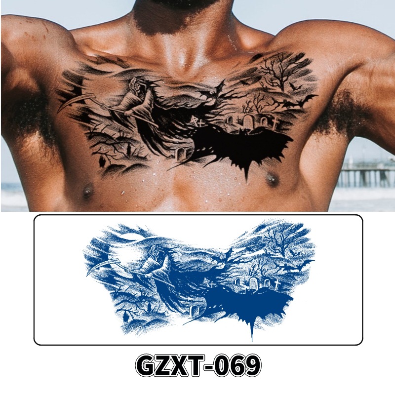 Pegatinas de tatuaje de jugo de pecho de flores pegatinas de tatuaje de hierbas de brazo grande de flores sudor impermeable media hoja alas de flores pegatinas de tatuaje al por mayor