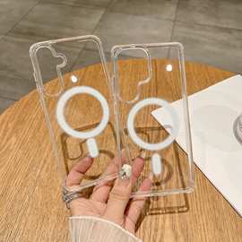 适用三星S25磁吸手机壳S24ultra防摔折叠无线充S23亚克力透明硬壳