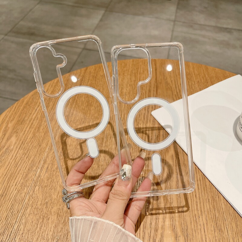Suitable for Samsung S26 Magnetic Phone Case S24Ultra Anti-Fall Foldable Wireless Charging A57 Acrylic Transparent Hard Case