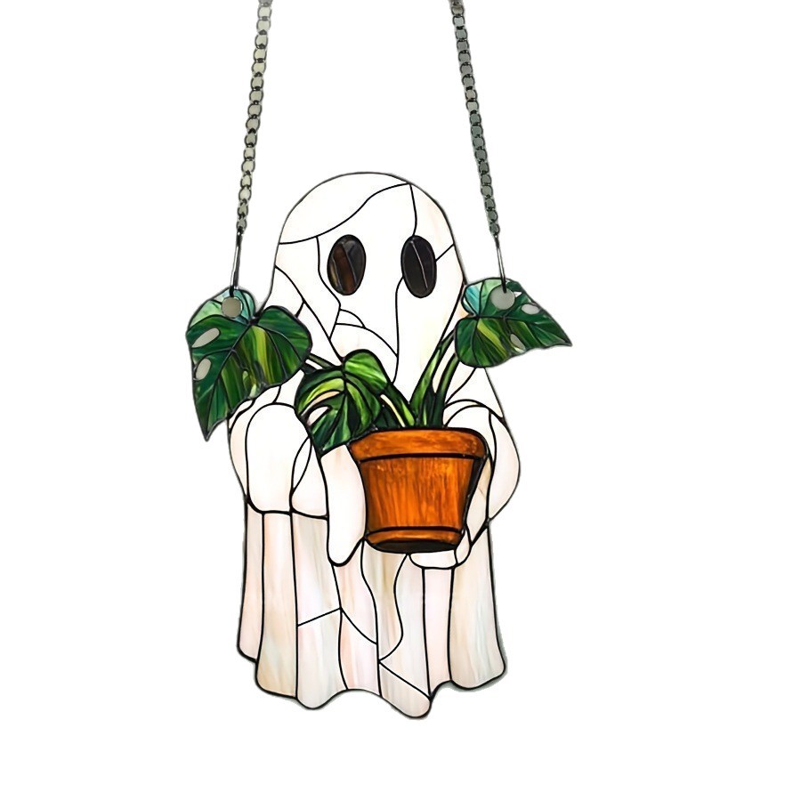 Nuevos productos transfronterizos de Halloween encantadores fantasmas atrapadores de sol pequeños fantasmas 2D planos acrílicos colgantes de atmósfera de vacaciones