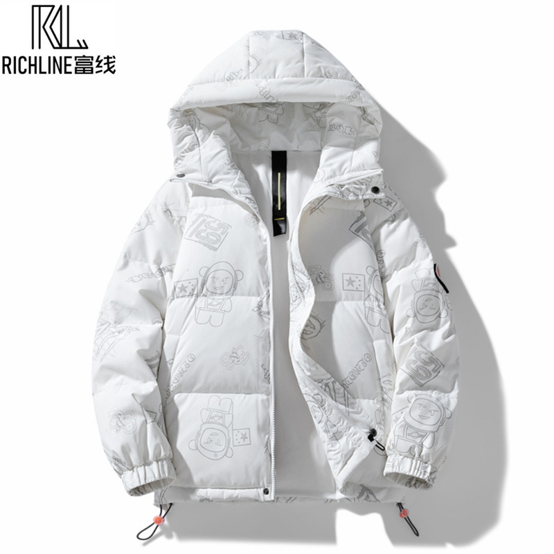 Rich Line Men's and Women's Down Jacket Hooded Winter New Couple Youth Student White Duck Down Warm Jacket Trendy Rich Line Men's and Women's Down Jacket Hooded Winter New Couple Youth Student White Duck Down Warm Jacket Trendy