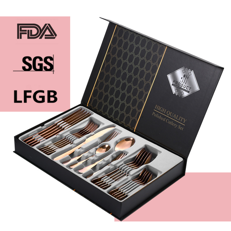 1010 cinco piezas principales transfronteriza cuchillo de comida occidental, tenedor y cuchara traje de caja de regalo
