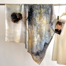 法式优雅气质芭蕾舞女孩重磅真丝素绉缎桑蚕丝110大丝巾方巾披肩