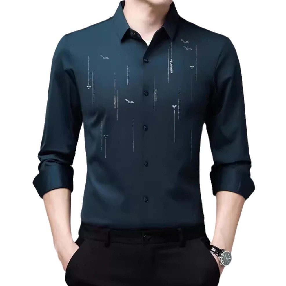 Otoño de los nuevos hombres camisa de manga larga camisa de negocios ropa de papá anti-arrugas de planchado libre de alta elasticidad de una sola pieza de entrega