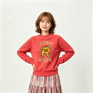 外贸女装45C字母R小猪插肩袖圆领卫衣情侣款厂家批发