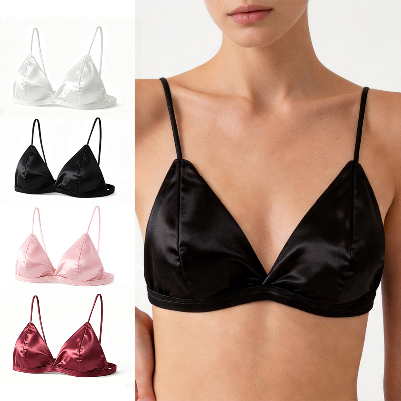 Zeriluna Satin Wire-Free Triangle Cup Push-Up Bra Comfortable Breathable Push-Up Skin-Friendly and Sexy Fit Zeriluna Satin Wire-Free Triangle Cup Push-Up Bra Comfortable Breathable Push-Up Skin-Friendly and Sexy Fit