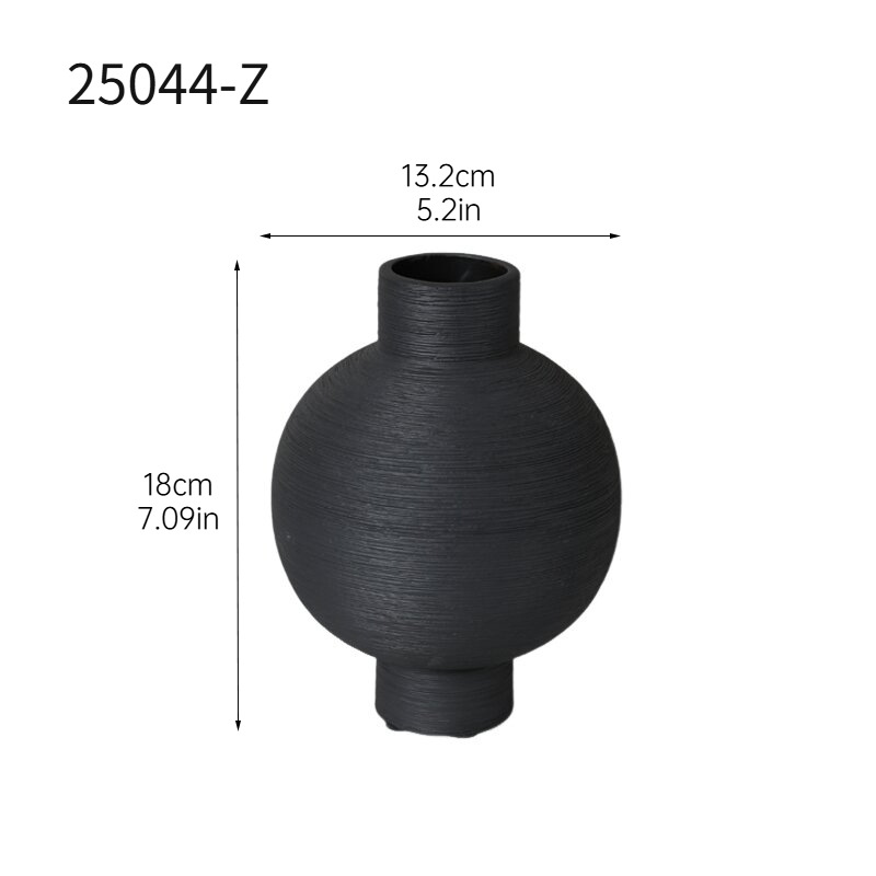 Vaso de cerámica negra moderna de estilo tranquilo decoración flor seca flor de escritorio floral creativa decoración suave