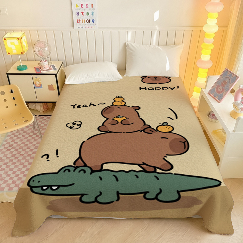 Winter Fleece-Lined Capybara Baby Skin Velvet Bed Sheetss Milk Velvet Thickeneded Mattress Protector Fleece-Lined 1.8m Bed Sheetss