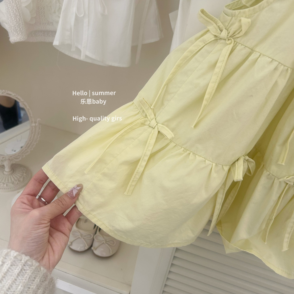 [Lenbaby] verano de 2025 niñas vestido amarillo limón arco de viento casual vestido de princesa chaleco