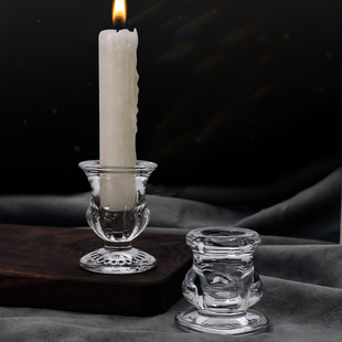 European Style Simple Glass Small Candle Holder Cafe KTV Romantic Dining Table Atmosphere Decorative Small Rod Wax Candle Holder