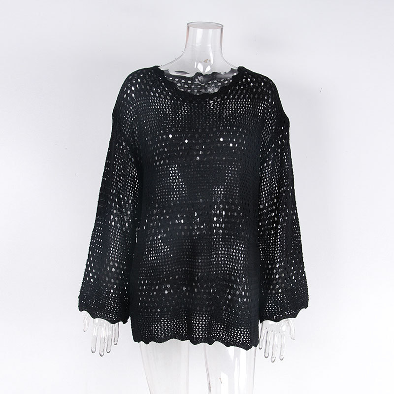 287g Weight Sunscreen Shirt Outerwear Type Long Sleeve Sleeve Length Pullovers Placket Type Cotton Blend, Polyester, knit Fabric Type Regular Top Length Round Neck Neckline Trumpet, Solid Color Pattern Spring&Summer Season Women's Gender Beach, Roman Style Style Women's Trumpet Solid Color Beach Roman Style Cover Ups 22