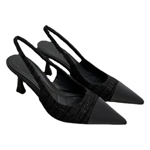 Chanel style French pointed high heels women's 2023 Summer new color matching outerwear elegant fashion closed toe sandals