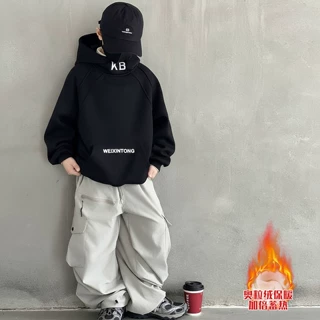 儿童装男童加绒卫衣秋冬款2026新款中大童男孩上衣冬季一体加厚潮