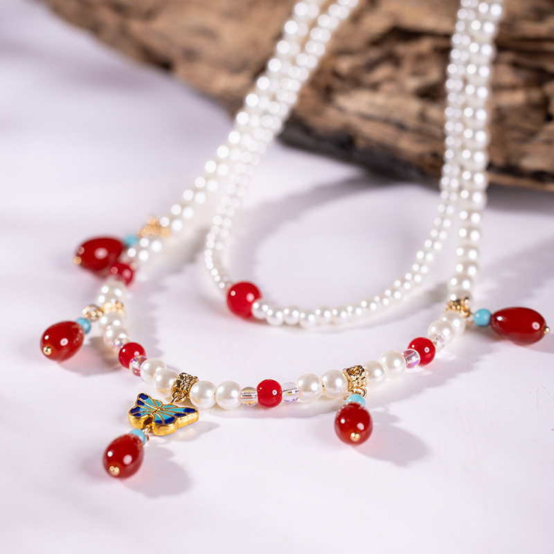 Hanfu with A坦领, Ming-Style Tang-Style Soft Pearl Necklace, Ancient-Style Necklace, Pearl Hairpin, Forehead Ornament, Headwear, Chinese-Style Clavicle Chain Hanfu with A坦领, Ming-Style Tang-Style Soft Pearl Necklace, Ancient-Style Necklace, Pearl Hairpin, Forehead Ornament, Headwear, Chinese-Style Clavicle Chain