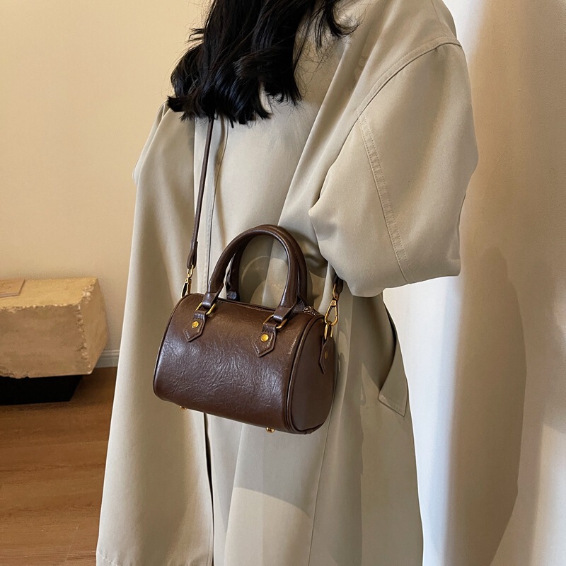 2024 New Style Puleather Women's Bag American Style Retro Handbag Commuter Bag Boston Bag High-grade Puleather Crossbody Bag