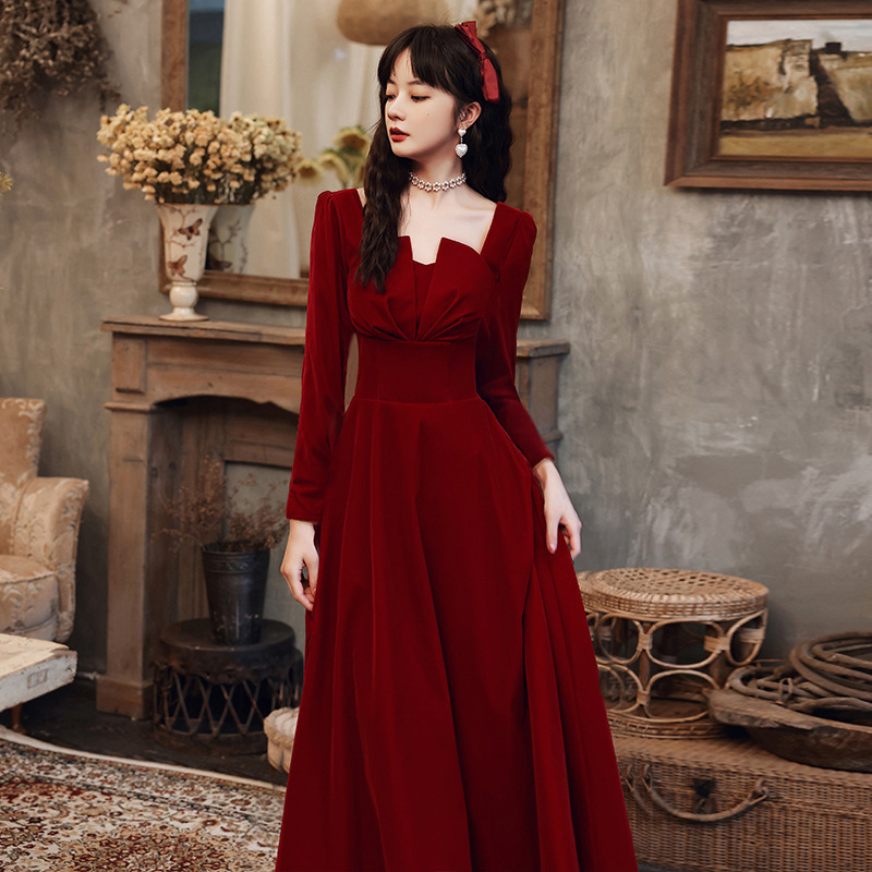 Burgundy Toast Dress for the Bride, 2026 New Winter and Autumn Wedding, Engagement, Homecoming Evening Dress, Can Be Worn Casually