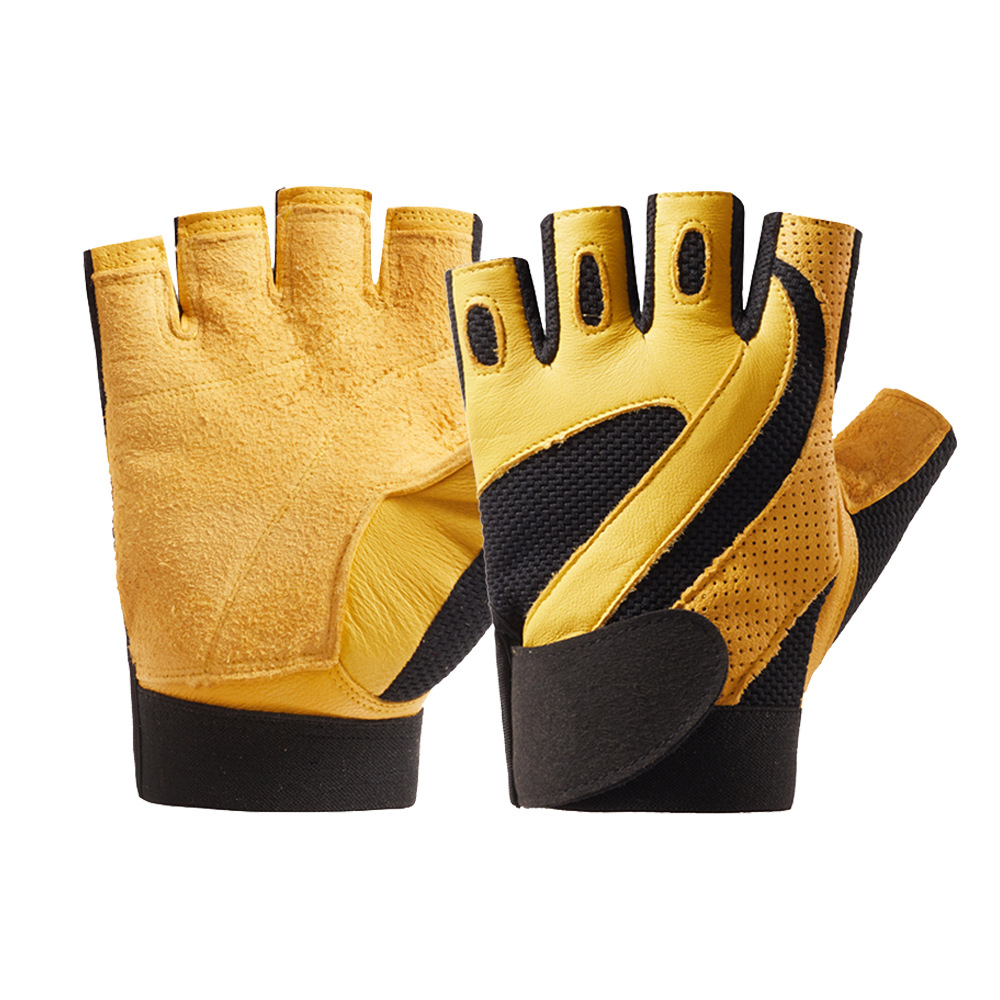 Fitness guantes de cuero de los hombres de equitación antideslizante resistente al desgaste táctico gimnasio deportes al aire libre color a juego medio dedo guantes de piel de oveja
