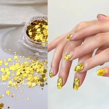 金色亮片美甲细闪粉大小混装爆闪人鱼姬亮片六角大亮片美甲装饰品