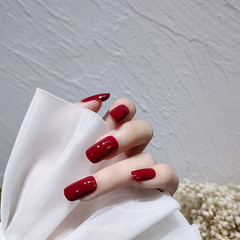 B301 Flame of Youth without a Trace Wearable Nails Solid Color Beauty Nail Set Medium Long Cherry Red Shows White Fake Nail Tabs