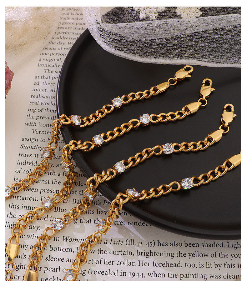 European and American retro zircon titanium steel plated 18K gold bracelet jewelry
