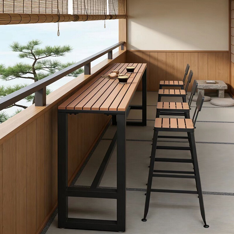 Outdoor Coffee Shop Wall Narrow Table Outdoor Leisure Bar Table and Chair Combination Waterproof Sunscreen Balcony Long Table and Chair