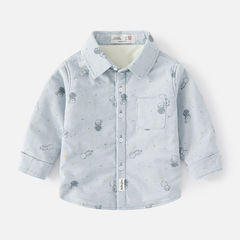 2022 Winter New Children's Clothing for Boys Long Sleeve Shirt Children's Blouse with Fleece and Thick Collar Baby Top Korean Style