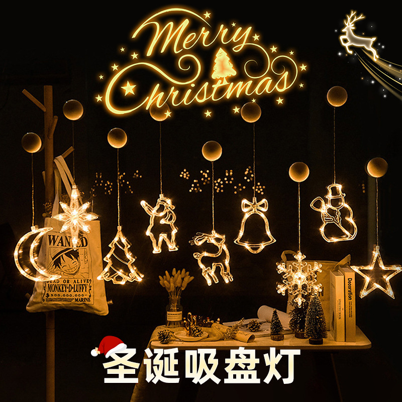 LED decoración de Navidad lámpara de succión muñeco de nieve árbol de Navidad lámpara de la batería ins viento ventana diseño caja de la batería forma lámpara colgante