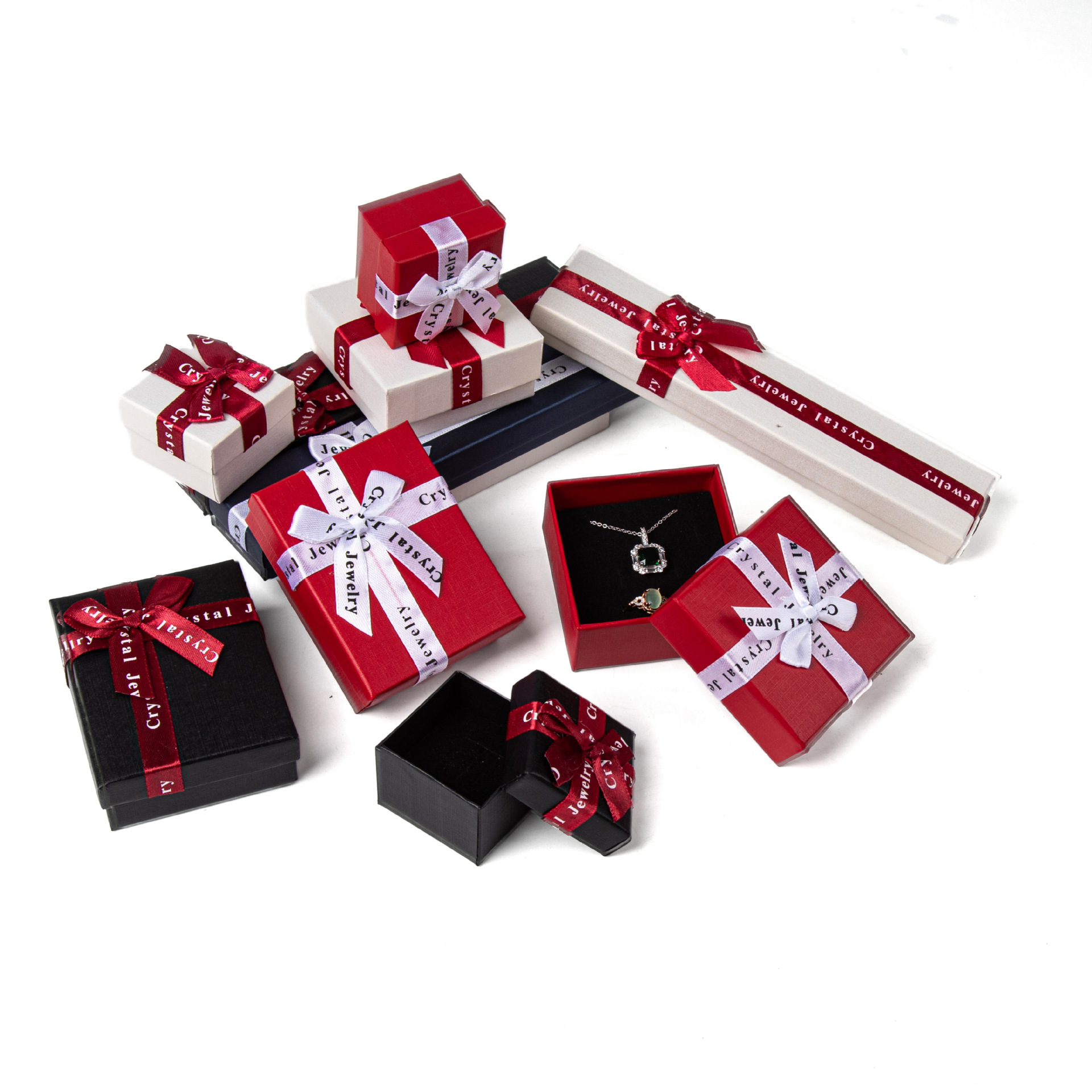 Caja de regalo de moda de cinta de arco de joyería Caja de embalaje de anillo de cubierta de cielo Caja de embalaje de collar de almacenamiento de pendientes de regalo