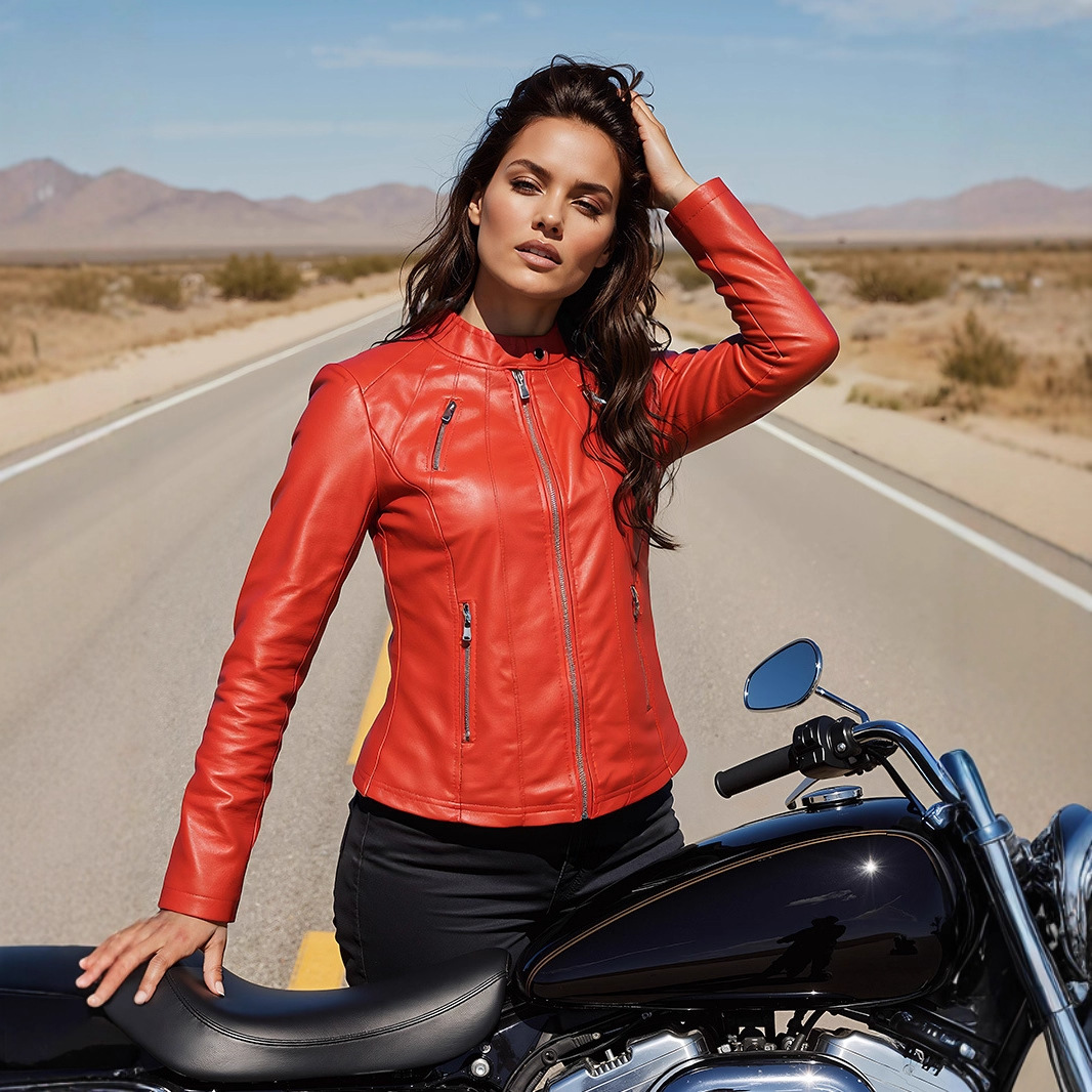 Cross-Border Fashion 2026 Nuova vestibilità Giacca in pelle da donna con collo alto, slim, stile europeo e americano, modello personalizzato_voghion.com
