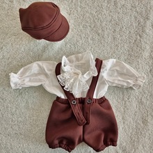 2024欧美跨境新生儿摄影服装道具帽子衬衣短裤 套装绅士弹力面料