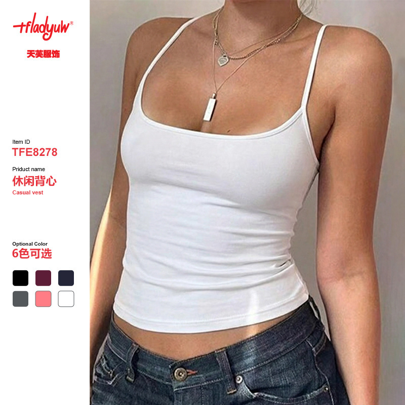 Cross-Border European and American Style Solid Color Spicy Girl One-Shoulder U-Neck Inner Tank Top Summer All-In-One Outerwear Slim-Fit Camisole Cross-Border European and American Style Solid Color Spicy Girl One-Shoulder U-Neck Inner Tank Top Summer All-In-One Outerwear Slim-Fit Camisole