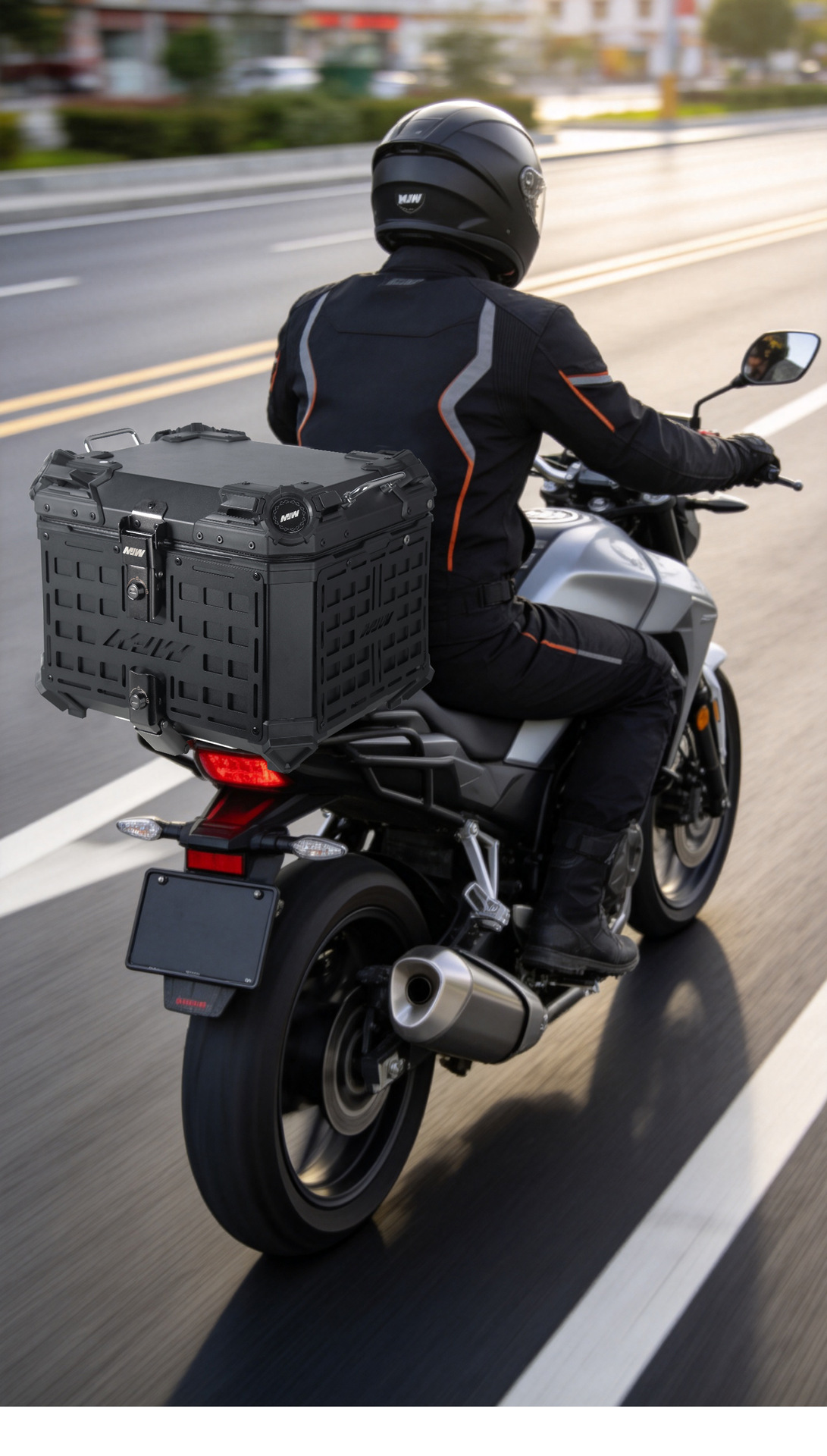 Motorcycle Mjw45L55L Black Base Black Mesh Armor Aluminum Alloy Tail Box Quick-Release Travel Toolbox Rear Tail Box