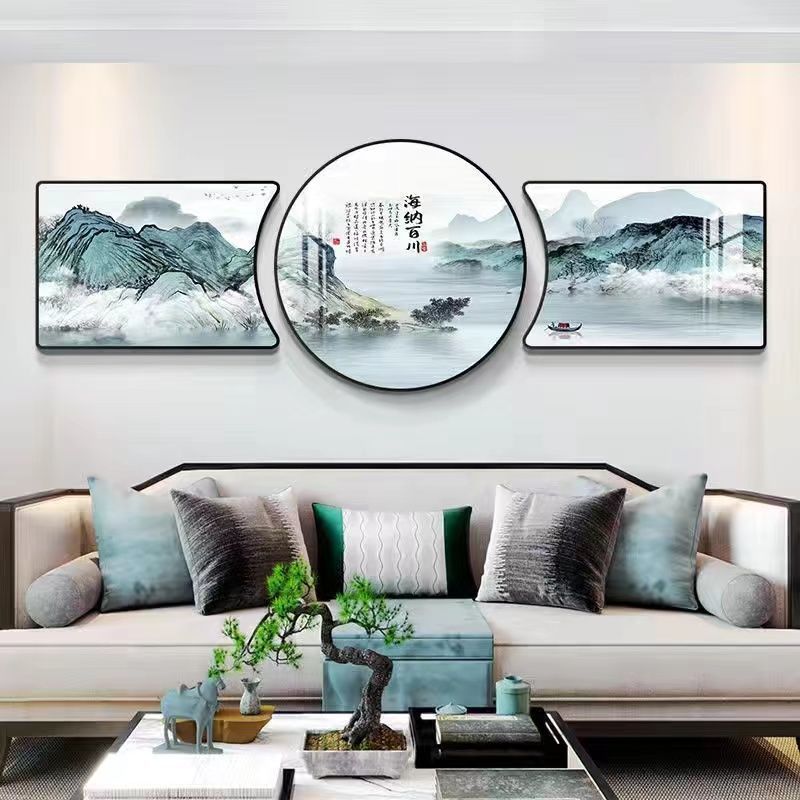 现代简约客厅装饰画沙发背景墙挂画抽象轻奢卧室壁画新中式三联画|undefined