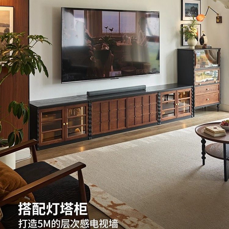 All Solid Wood Checkerboard Cabinet French Retro Tv Cabinet Home Storage Cabinet Multi-Functional Floor-Standing Cabinet Storage Cabinet