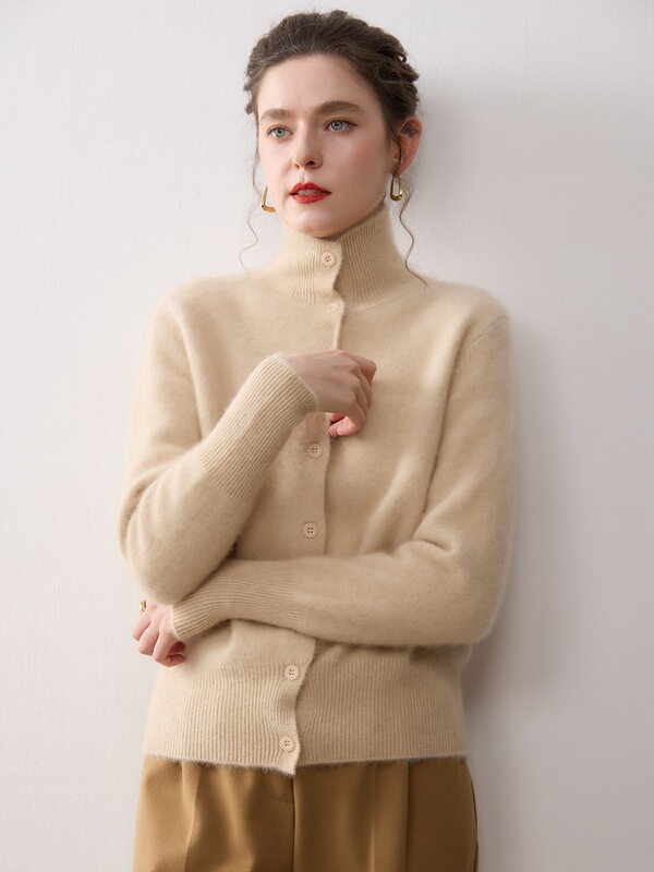 Autumn and Winter Style High Collar Single-Breasted Women's Loose Slimming Thick Coat Top Pure Cashmere Knitted Cardigan Autumn and Winter Style High Collar Single-Breasted Women's Loose Slimming Thick Coat Top Pure Cashmere Knitted Cardigan