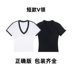 Ins火爆金jennieシリーズvネックの小さな刺繍が痩せているギャルの夏の新しい女の子が着ている