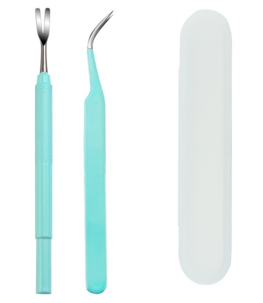 파란색 애완동물 포크 2개 세트 + 플라스틱 상자