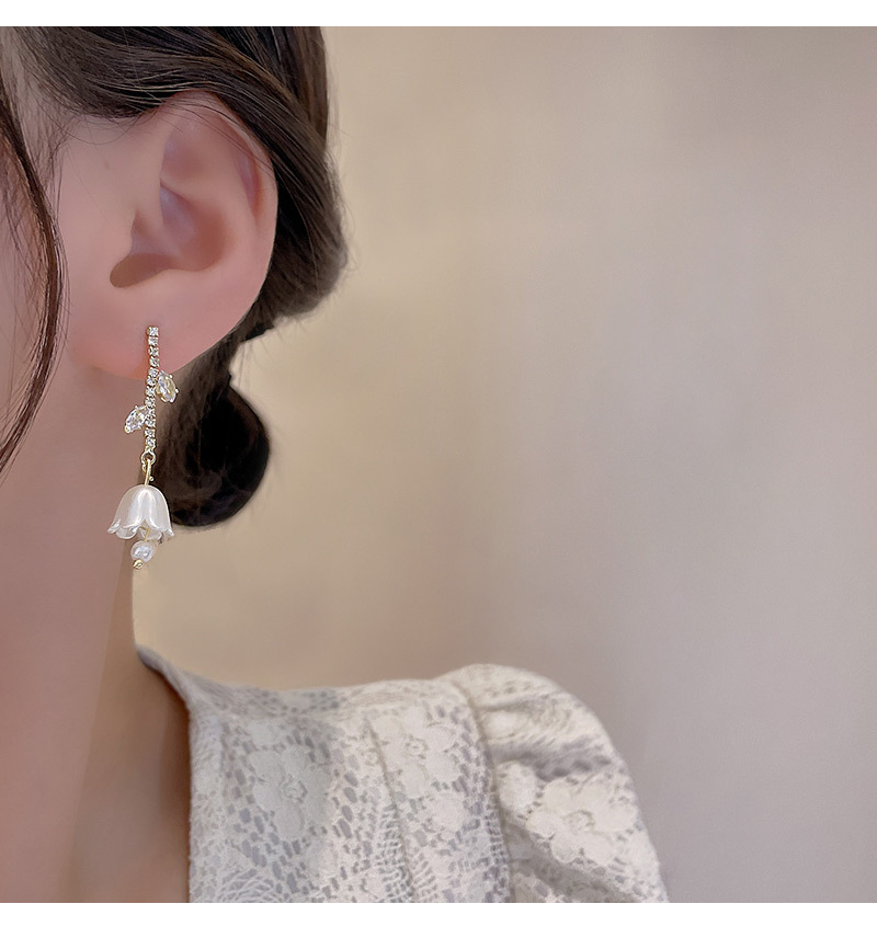 Fashion Flower Copper Drop Earrings Tassel Acrylic Zircon Copper Earrings 1 Pair