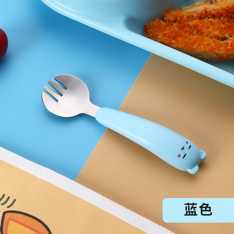 304ステンレスの子供の短い柄のフォークのスプーンの携帯セットの赤ちゃんの補助食の訓練のスプーンの赤ちゃんは食事の食器を学びます。|undefined