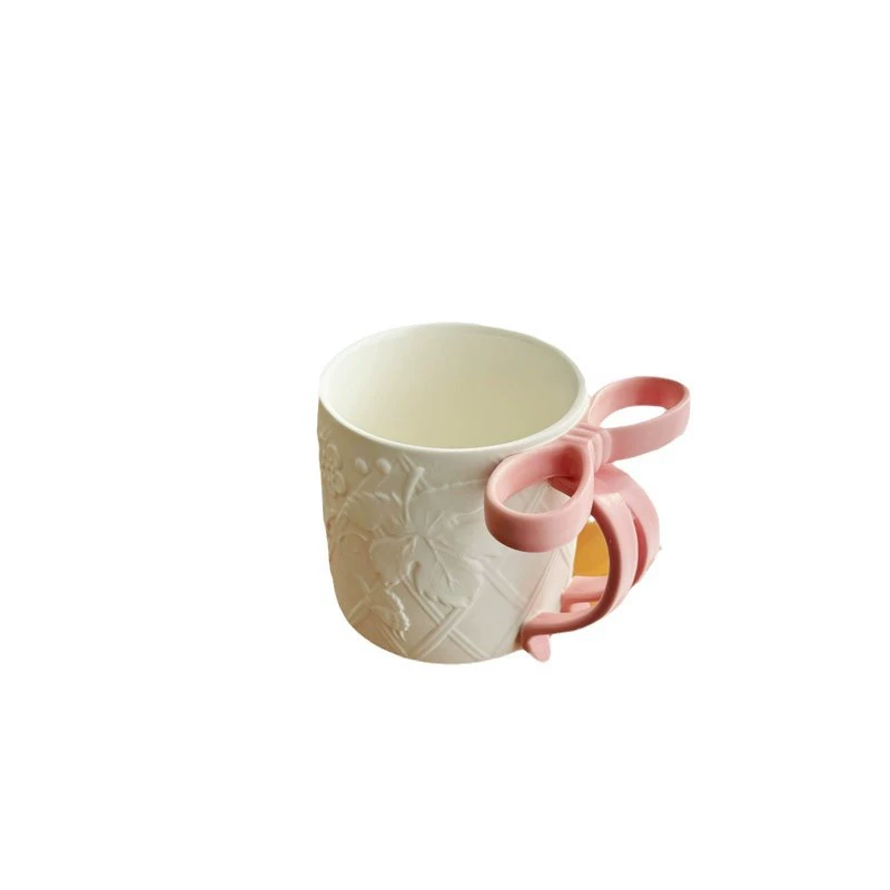 Matte Ceramic Tea Cup with Bow Handle, 380 ml, Microwave & Dishwasher Safe