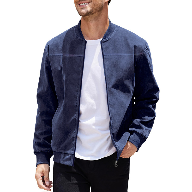 Men's Bomber Jacket Suede Zip Up Casual Jacket For Autumn_voghion.com