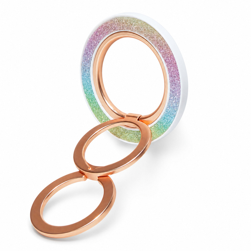 Customized Double-Ring Magnetic Phone Holder with Glitter Resin, Magnetic Ring, Zinc Alloy Ultra-Thin Foldable Metal Stand Customized Double-Ring Magnetic Phone Holder with Glitter Resin, Magnetic Ring, Zinc Alloy Ultra-Thin Foldable Metal Stand