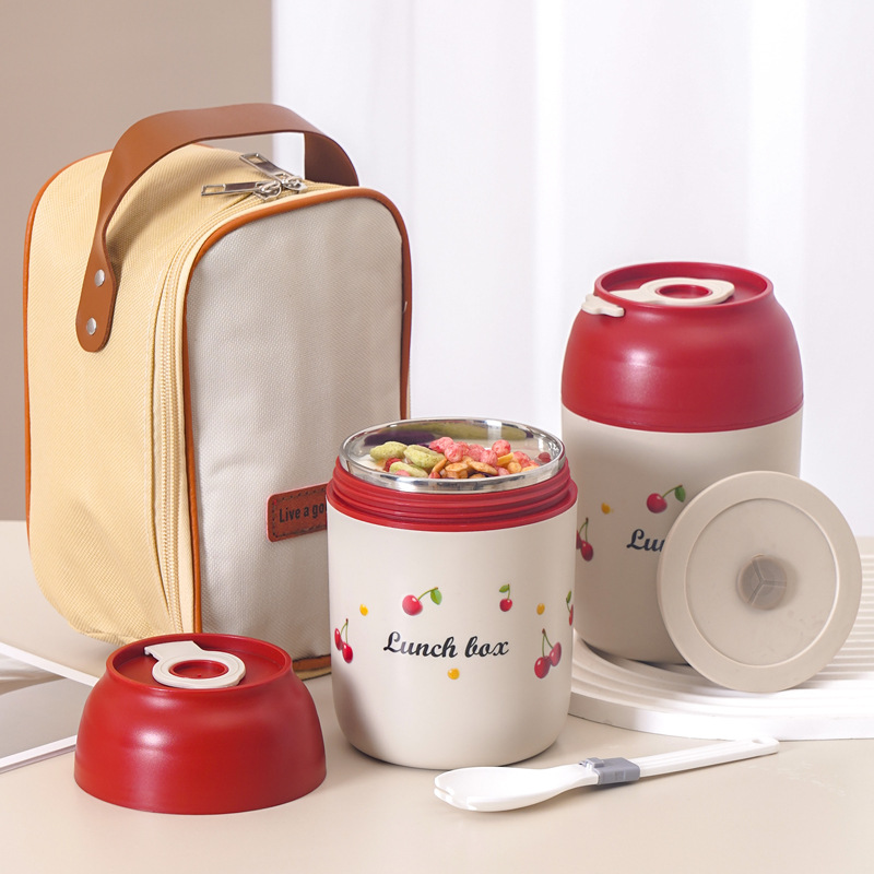 316不锈钢保温杯手提樱桃早餐杯餐盒汤杯粥杯上班族食堂打饭饭桶